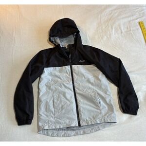 Eddie Bauer Boys Jacket 14/16 Black and Gray Wind-Breaker 2 Layers Inner Fleece